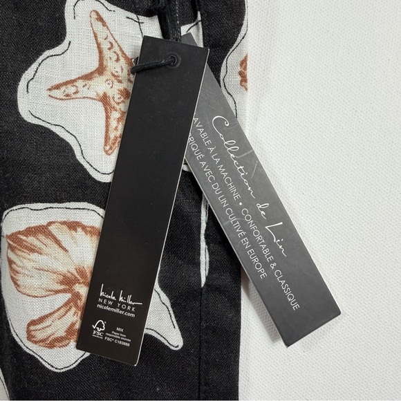 Nicole Miller New York Linen Shell Print Wide Leg Pants | Coastal Resort | M - Picture 3 of 10